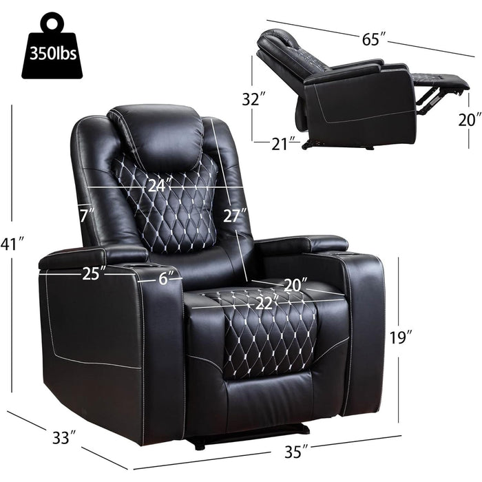 Black Power Recliner with USB, Cup Holders, Storage