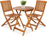 3-Piece Acacia Wood Bistro Set, Folding Patio Furniture for Backyard, Balcony, Deck W/ 2 Chairs, round Coffee Table, Teak Finish - Natural