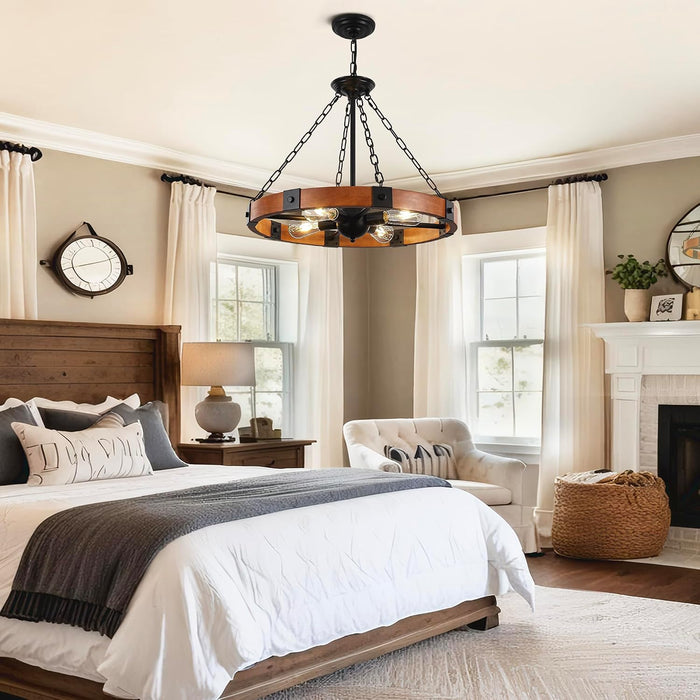23.6 Inch Wood Wagon Wheel Chandelier 4-Light Farmhouse Chandelier