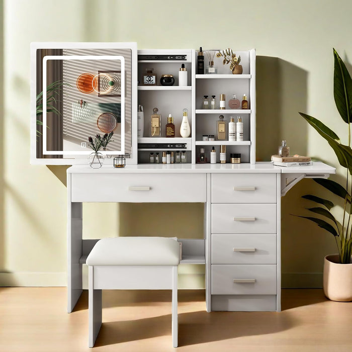 White Makeup Vanity Desk With Customizable Lighting