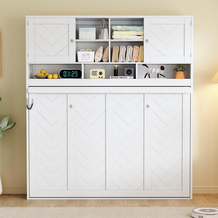 White Queen Murphy Wall Bed With BuiltInStorageSolutions