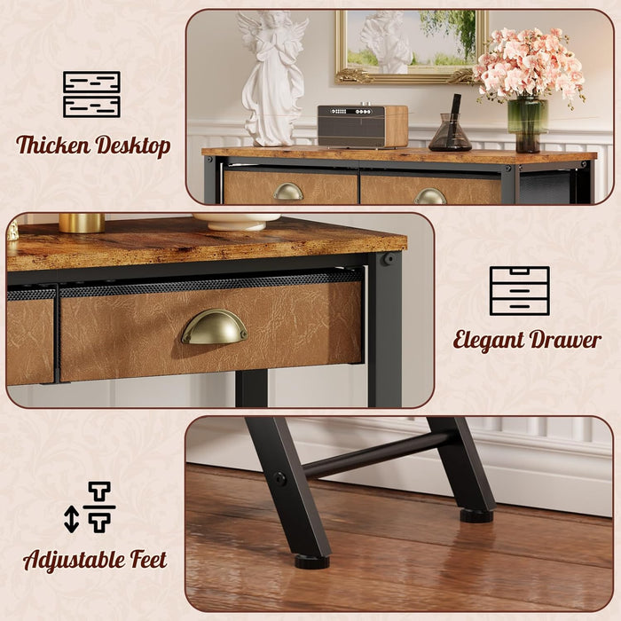 Console Entryway Table with 2 Drawers, 31.5" Height Sofa Table behind Couch with 3 Tier Storage Shelves，Industrial TV Stand Accent Furniture for Hallway Corner Living Room Bedroom Entry Way Home Decor