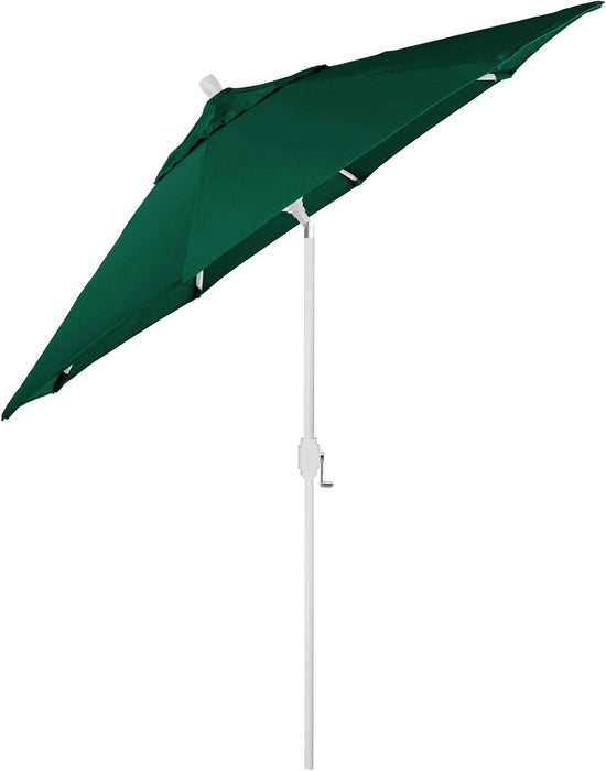 12-Year-Non-Fading, 9Ft Premium Sunbrella Patio Umbrella, Hand-Crank, Button-Tilt, White Frame, Forest Green Fabric