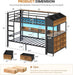 Twin over Twin Bunk Bed with 6 Storage Drawers,Led Lights and Charging Station Metal Bunk Beds with Side Bookcase,3 Storage Boxes &Shelf,L-Shaped Bunk Bed with Safety Guardrail and Ladder,Black