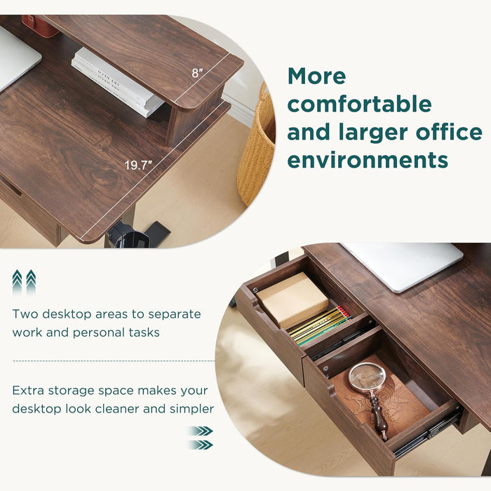 60Inch Elevated Electric Standing Desk Dark Walnut