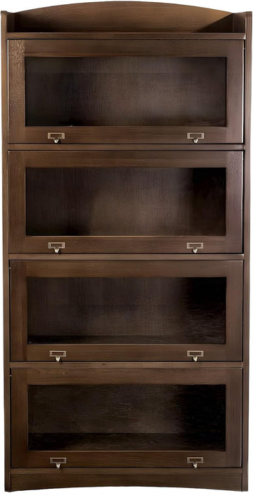 Solid Oak Wood Barrister Bookcase with Glass Doors, Mission-Style Tall Bookshelf for Home Office, Walnut