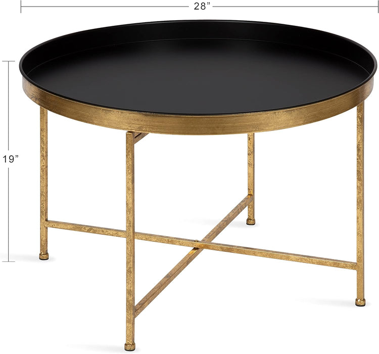 Celia Modern round Coffee Table; 28 X 28 X 19; Black and Gold; Coffee Table for Living Room Decor; Storage; and Display