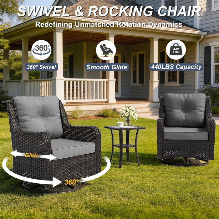 7-Piece Patio Furniture Set, Outdoor Thick Wicker Sectional Sofas with 2 Swivel Chairs, High Back Sectional Couch with Fire Pit Table, Outdoor Conversation Set for Backyard, Porch, Deck, Grey