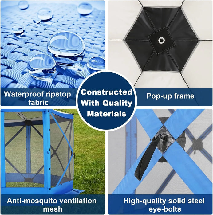 12X12 Pop-Up Gazebo Starry Sky Screen Canopy Tent Screen House for Camping, Screen Room with Mosquito Netting, Hub Tent Instant Screened Canopy with Carrying Bag and Ground Stakes, Blue