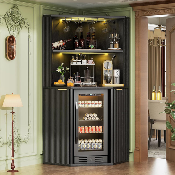 71-Inch L-Shaped Bar Cabinet Fridge Space Freestanding