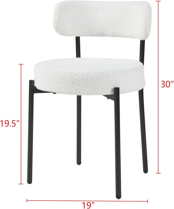 Modern Dining Room Chairs, Mid-Century round Upholstered Boucle Kitchen Dining Chairs with Black Metal Legs (2, White)