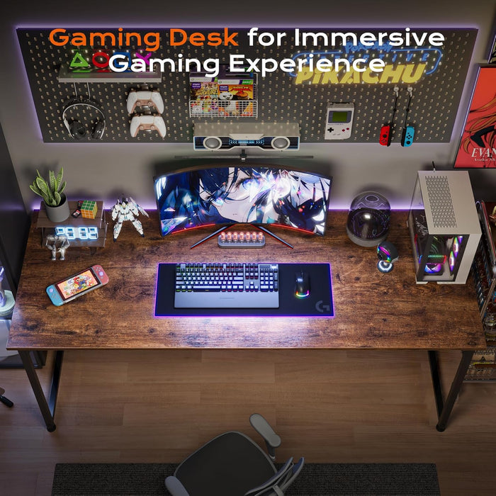 55 X 24 Inch Computer Desk with Deeper Desktop, Gaming Office Writing Work Desk for Home Office, Study, Bedroom, Work from Home, Metal Frame, Rustic Brown