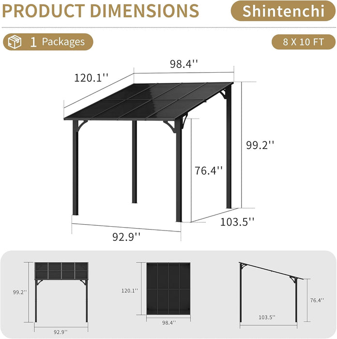 10’X 8’ Gazebo for Patio on Clearance,Hard Top Lean to Gazebo Pergola with UV Protection Roof,Large Wall-Mounted Heavy Duty Awnings for Patio, Decks, Backyard and More