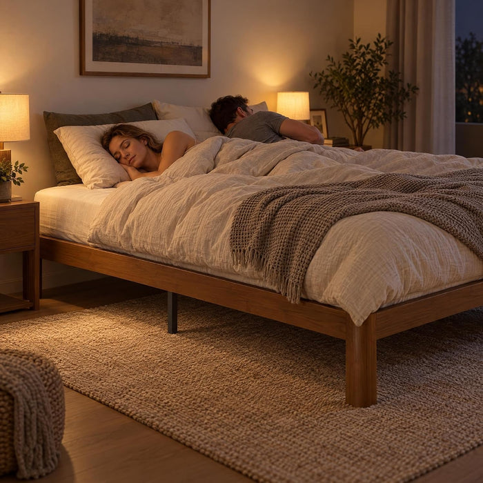 10 Inch Bamboo Queen Bed Frame with Curved Leg, Warm Brown Color