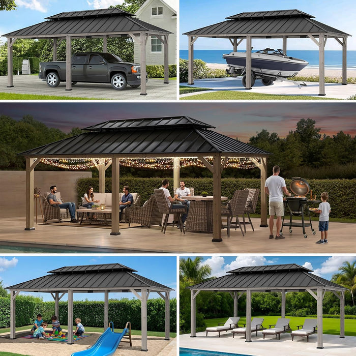 12x20 Ft CedarFramed Wood Gazebo MatteBlack Outdoor