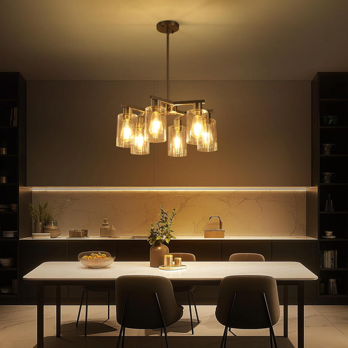 Brushed Nickel Six Light Farmhouse Chandelier Glass