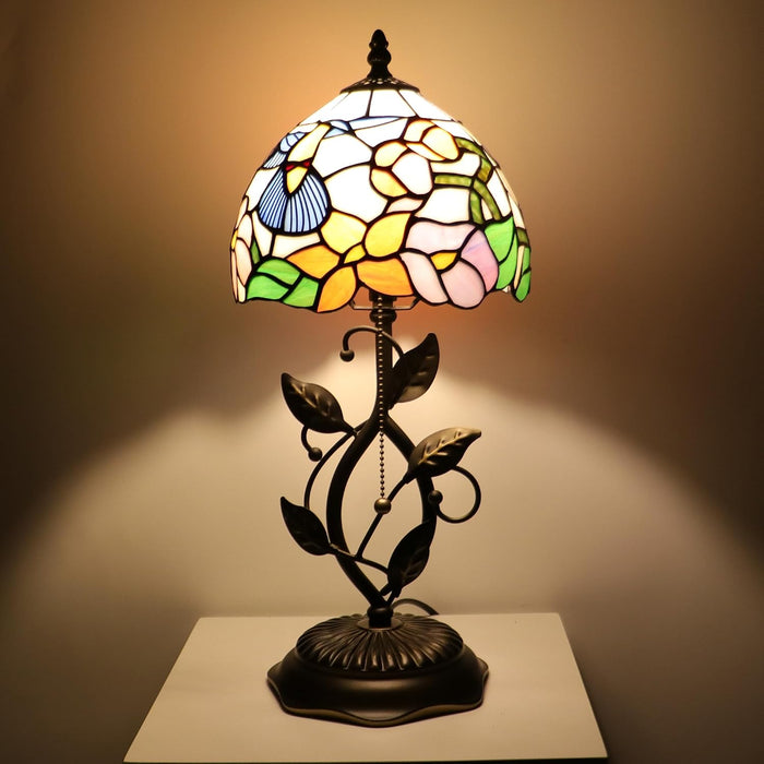 Tiffany Style Stained Glass Table Lamp Blue Hummingbird 18 Inch