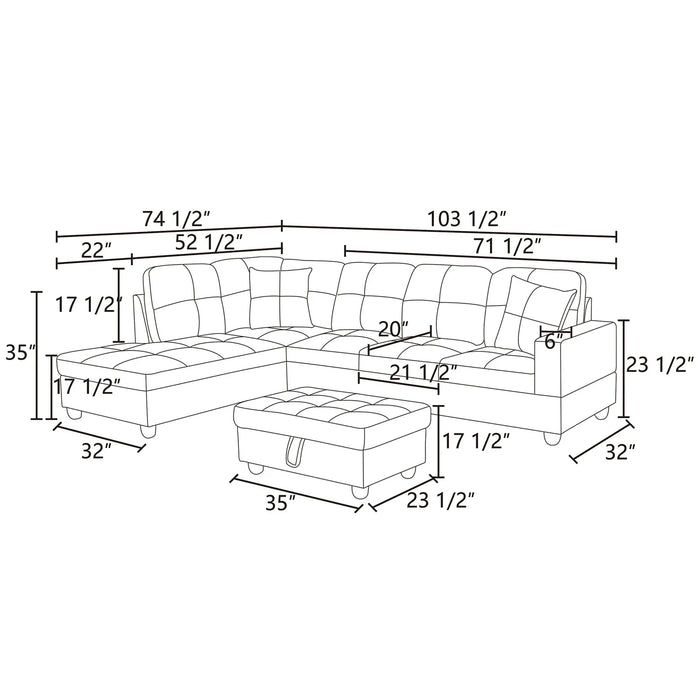 Modern Couches and Sofa, Linen Living Room Furniture Set, Sectional Couch Sofa for Living Room, 17.5'' Back Height, Black Grey(No Ottomans)