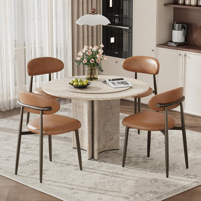 Dining Chairs Set of 4, Upholstered Kitchen & Dining Room Chairs with Curved Back and Bronze Metal Legs, Comfortable Modern Dining Side Chairs for Dining Room, Kitchen, Brown