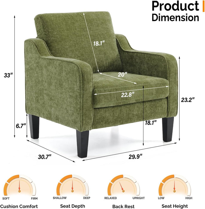 Accent Chair for Living Room Chairs Olive Green Reading Chair for Bedroom Scooped Arm Chair Mid Century Modern Accent Chairs Upholstered Comfy Chair for Apartment, Waiting Room