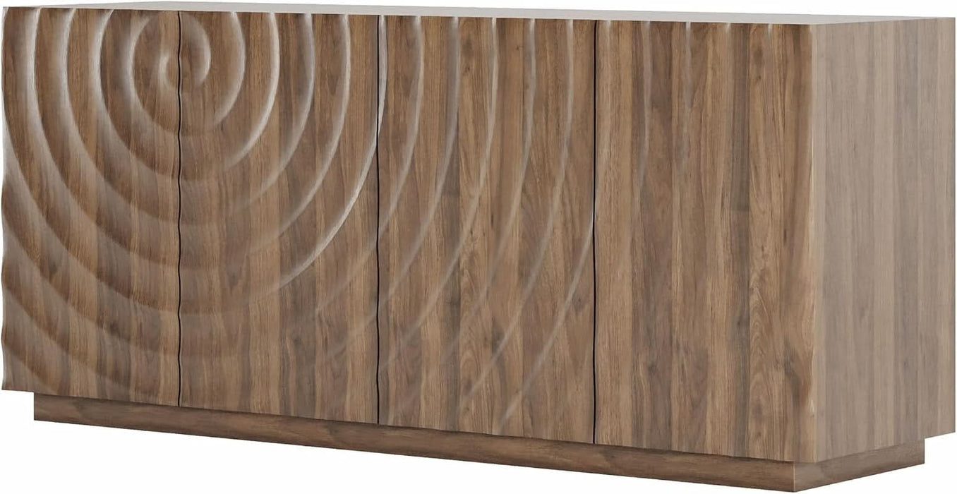 59" Modern Buffet Cabinet with 3D Water Ripple Doors, Sideboard Storage Cabinet with Wooden Base, Freestanding Credenza Console Table for Dining Room Living Room Entryway Coffee Bar, Walnut