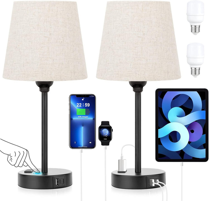 Black Nightstand Lamps Multifunction USB C Dimmable