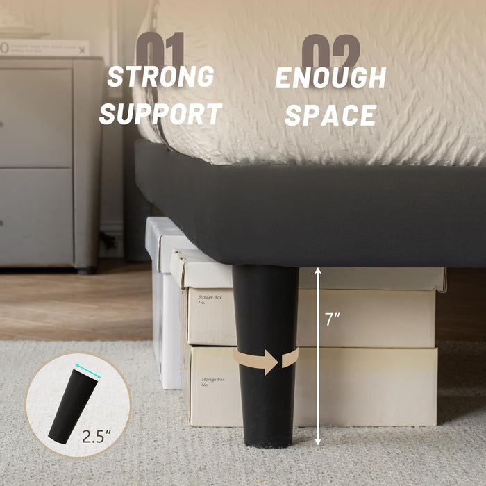 Full Size Platform Bed Frame with Velvet Headboard