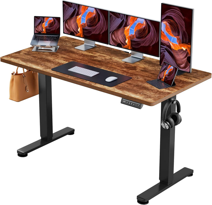 Height Adjustable Electric Standing Desk, 55 X 28 Inches Sit Stand up Desk, Memory Computer Home Office Desk, Vintage Brown