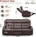 Recliner Sofa, Massage Reclining Sofa 3 Seater Sets Heavy Weight Capacity, RV Loveseat Couch Clearance with Flip Back Console, Storage, Cup Holders, Wall Hugger Reclining Couch for Living Room