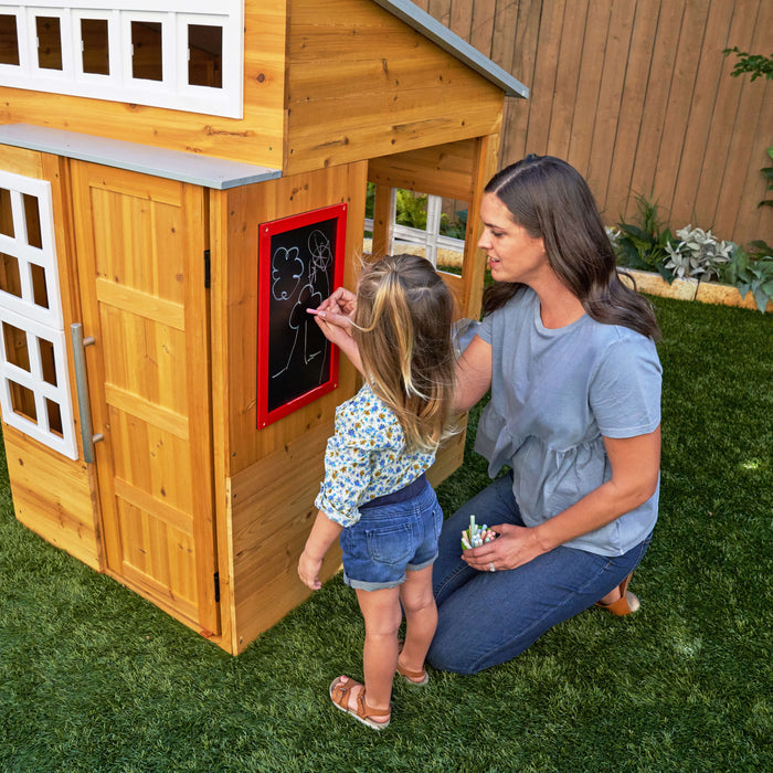 Modern Outdoor Wooden Playhouse with Picnic Table