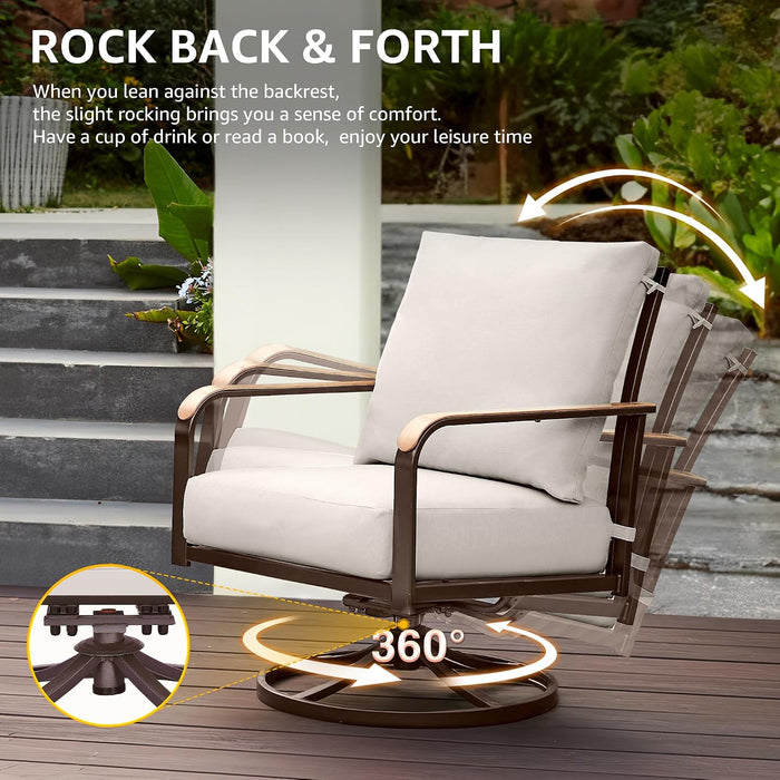4 Piece Patio Furniture Set, Swivel Rocker Chairs,Beige