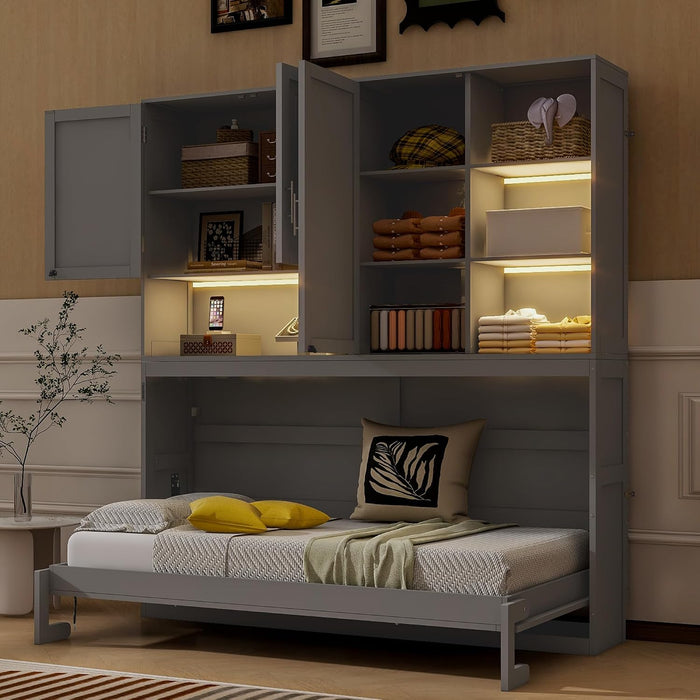 Twin Murphy Bed UltraSpaceSaving Cabinet Shelves Gray