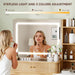 Fluted Makeup Vanity Desk with Large Lighted Mirror, Glass Top Vanity Table with 2 Drawers & Sliding Cabinet, Dressing Table with Stool and Charging Station for Bedroom, Natural Oak