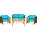 4 Pieces Acacia Wood Sofa Set with Cushions for Outdoor Patio