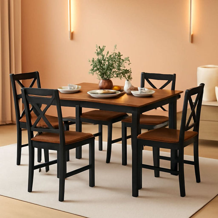 5-Piece Mid-Century Modern Dining Table Set for 4, Wooden Kitchen Table and Chairs, Compact Rubber Wood Dining Room Set for Small Spaces, Kitchen & Living Room