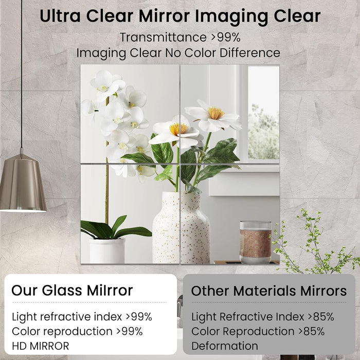 Home Gym Mirrors for Gym, 12Pcs 12″×12″ Square HD Glass Full Length Wall Mirror Tiles, Self Adhesive Frameless Wall Mirror for Bedroom, Living Room, over the Door