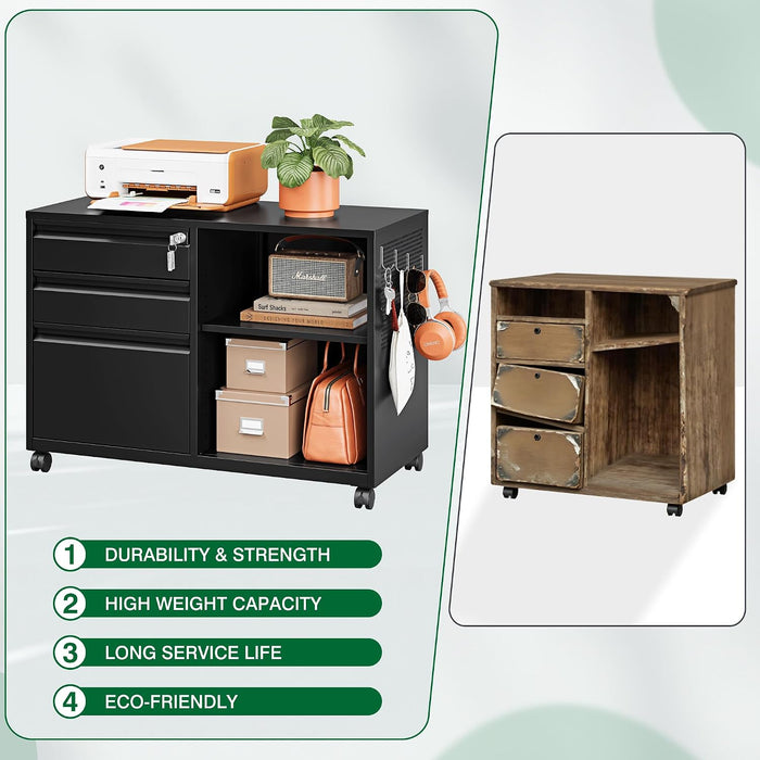 Black 3 Drawers Lockable Industrial Filing Cabinet