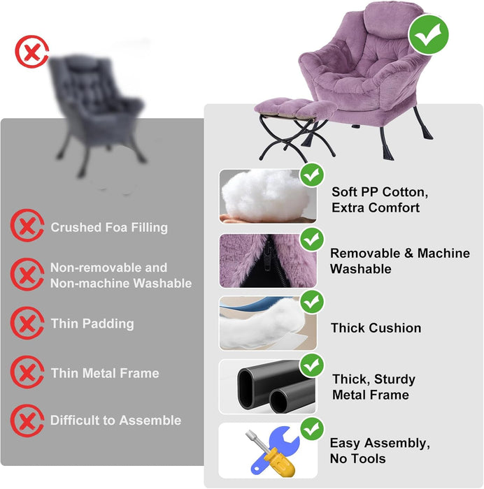 Luxurious Purple Plush Chair With Ottoman Oversized