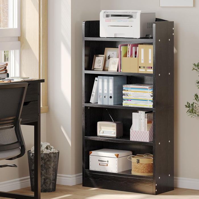 5 Shelf Bookcase, 47" Wood Tall Bookshelf and Bookshelves, Multifunctional Storage Organizer Shelving for Bedroom Library Living Room Home Office, Black