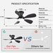 36Inch Black Low Profile Ceiling Fans with Lights and Remote/App Control, Reversible DC Motor, 6 Speeds, Modern Flush Mount Ceiling Fan with 5 Blades for Outdoor Patio,Small Room,Bedroom