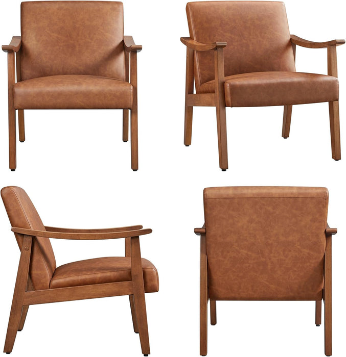 Lux PU Leather Contemporary Accent Chair LightBrown