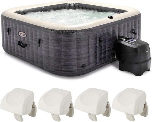 Purespa plus Greystone Square Hot Tub 6 Person Inflatable 94" Outdoor Relaxing 170 Airjet Spa Bundled with 4 Purespa Cushioned Headrest Pillows