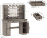 Grey Vanity Desk With Mirror LED BuiltInChargingStation