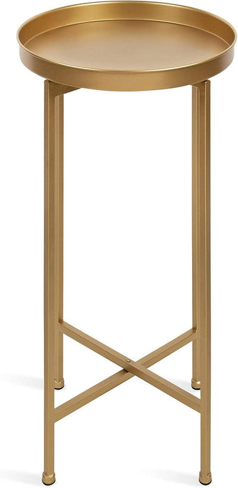 Celia round Metal Foldable Accent Table with Tray Top, Gold