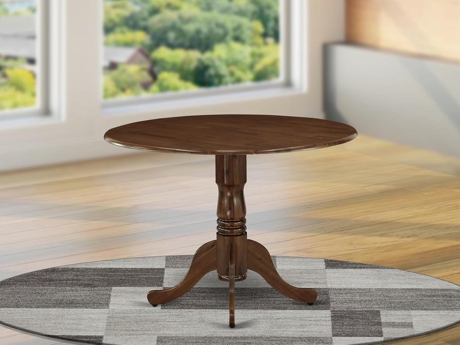 DLT-AWA-TP Dublin Dining Room Table - a round Solid Wood Table Top with Dropleaf & Pedestal Base, 42X42 Inch, Walnut