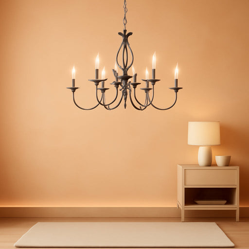6-Light Farmhouse Candle Chandelier for Living Room, Rustic Industrial Pendant Ceiling Light Fixture, Brushed Nickle Modern Ceiling Hanging Lamp for Bedroom Hallway Kitchen Dining Room Foyer, E12 Base