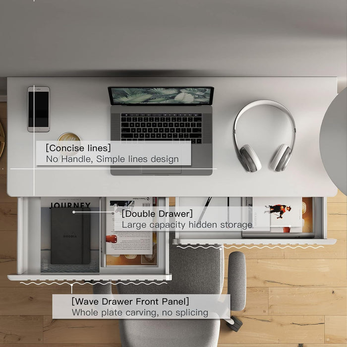 Elegant Modern Desk, 2 Drawers, Gold Legs, 43.3X15.75 Inches, Home Office, Makeup Vanity, Computer, Writing, Study, Entryway, Sofa Table