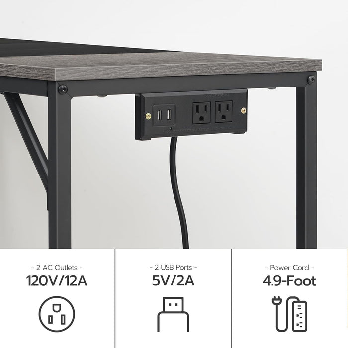 Computer Desk, Home Office Desk with Power Outlet, Modern Study Writing Desk with 3 Hooks for Study Room, Home Office, Sturdy and Stable, Easy to Assemble, Charcoal Gray and Black BC41UDN01