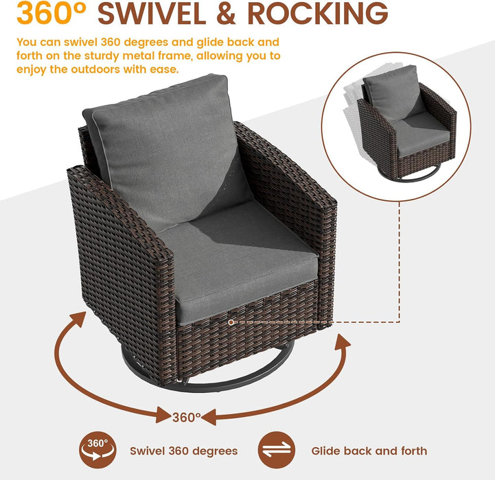 Patio Furniture Set with Swivel Rocking Chair, 6 Pcs Outdoor Couch