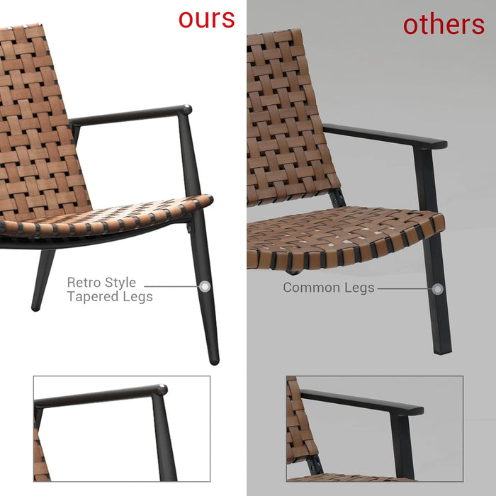 Outdoor Bistro Set 3 Pieces Leather-Look Wicker Patio Chairs Set Powder Coated Aluminum Frame with Outdoor Chairs Set of 2 and Side Table for Garden Backyard Balcony Brown